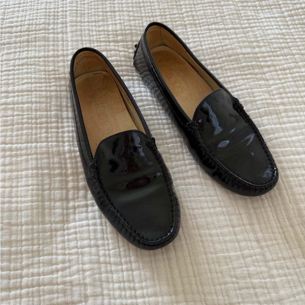 Tod's Black Patent Leather Moccasins